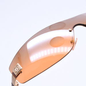 CHANEL シャネル サングラス シームレス ゴールド金具 オレンジ ブラウン 4019 138/60 120 美品 中古 4a004996
