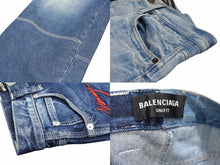 画像をギャラリービューアに読み込む, BALENCIAGA バレンシアガ 22SS JEAN 50/50 デニムパンツ ジーンズ 662758 サイズXXS 2トーン ドッキング 刺繍ロゴ 良品 中古 4c053545