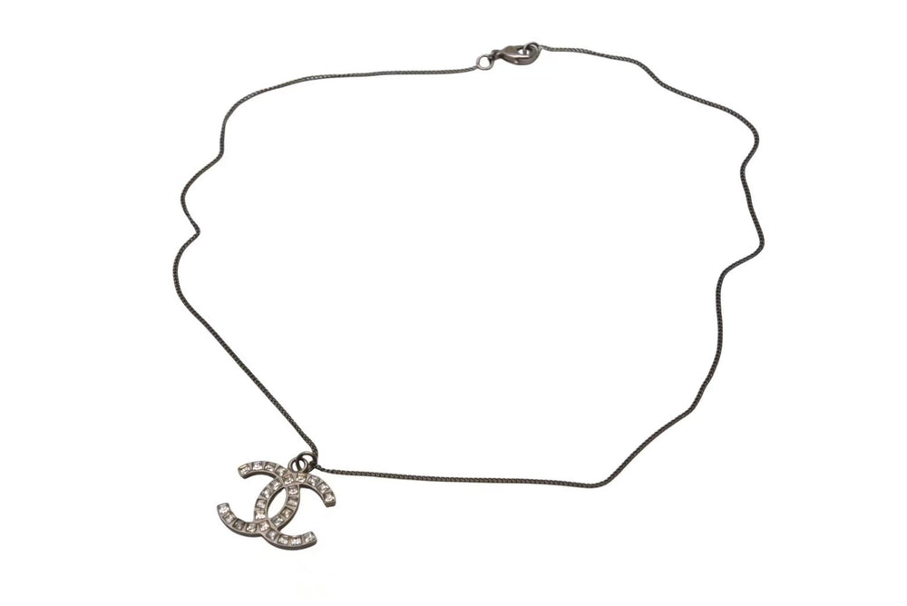 CHANEL Necklace Coco Mark Accessory 13P Engraved Metal Square Stone Silver 5.6g Good Condition Used 4c053612