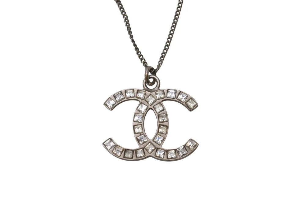 CHANEL Necklace Coco Mark Accessory 13P Engraved Metal Square Stone Silver 5.6g Good Condition Used 4c053612