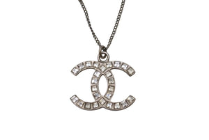 CHANEL Necklace Coco Mark Accessory 13P Engraved Metal Square Stone Silver 5.6g Good Condition Used 4c053612