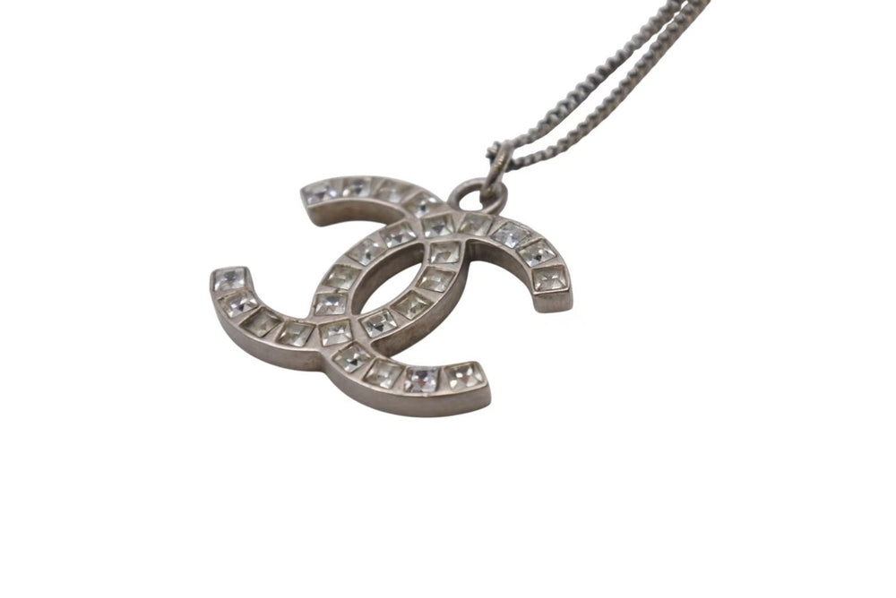 CHANEL Necklace Coco Mark Accessory 13P Engraved Metal Square Stone Silver 5.6g Good Condition Used 4c053612