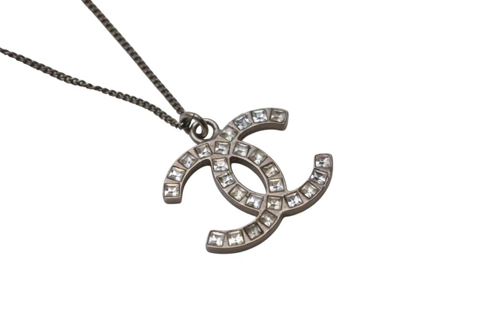CHANEL Necklace Coco Mark Accessory 13P Engraved Metal Square Stone Silver 5.6g Good Condition Used 4c053612