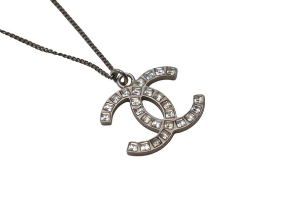 CHANEL Necklace Coco Mark Accessory 13P Engraved Metal Square Stone Silver 5.6g Good Condition Used 4c053612