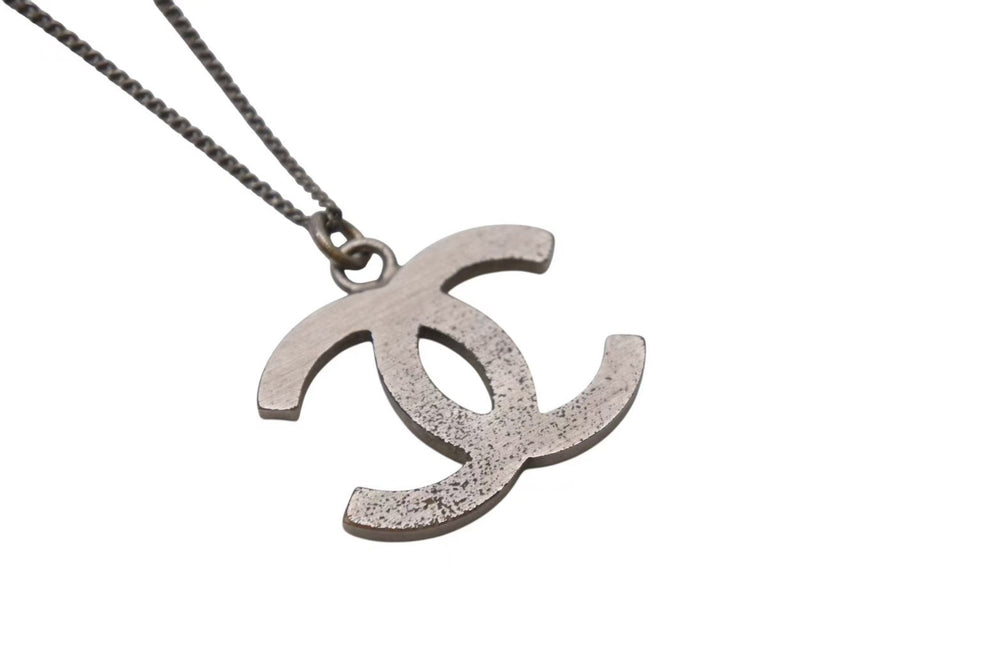 CHANEL Necklace Coco Mark Accessory 13P Engraved Metal Square Stone Silver 5.6g Good Condition Used 4c053612