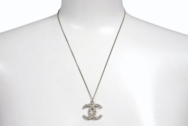 CHANEL Necklace Coco Mark Accessory 13P Engraved Metal Square Stone Silver 5.6g Good Condition Used 4c053612
