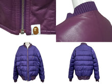 画像をギャラリービューアに読み込む, A BATHING APE アベイシングエイプ リバーシブル レザー ダウン ボンバー ジャケット パープル シルバー金具 美品 中古 4c058953