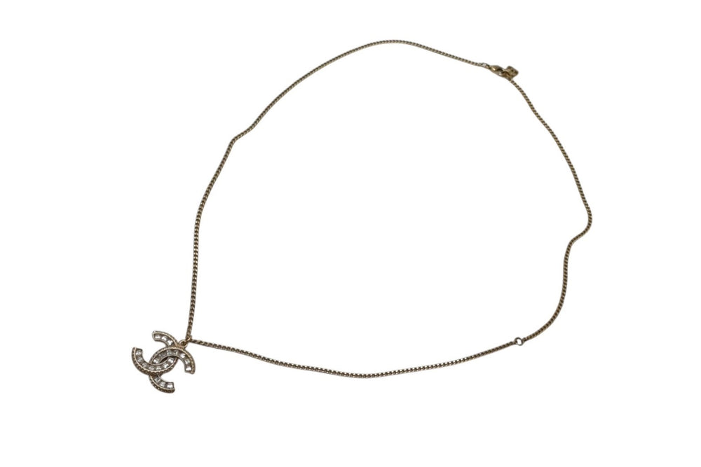 CHANEL Necklace Coco Mark Vintage Accessory F16V Engraved GP Square Stone Gold Good Condition Used 4c060796