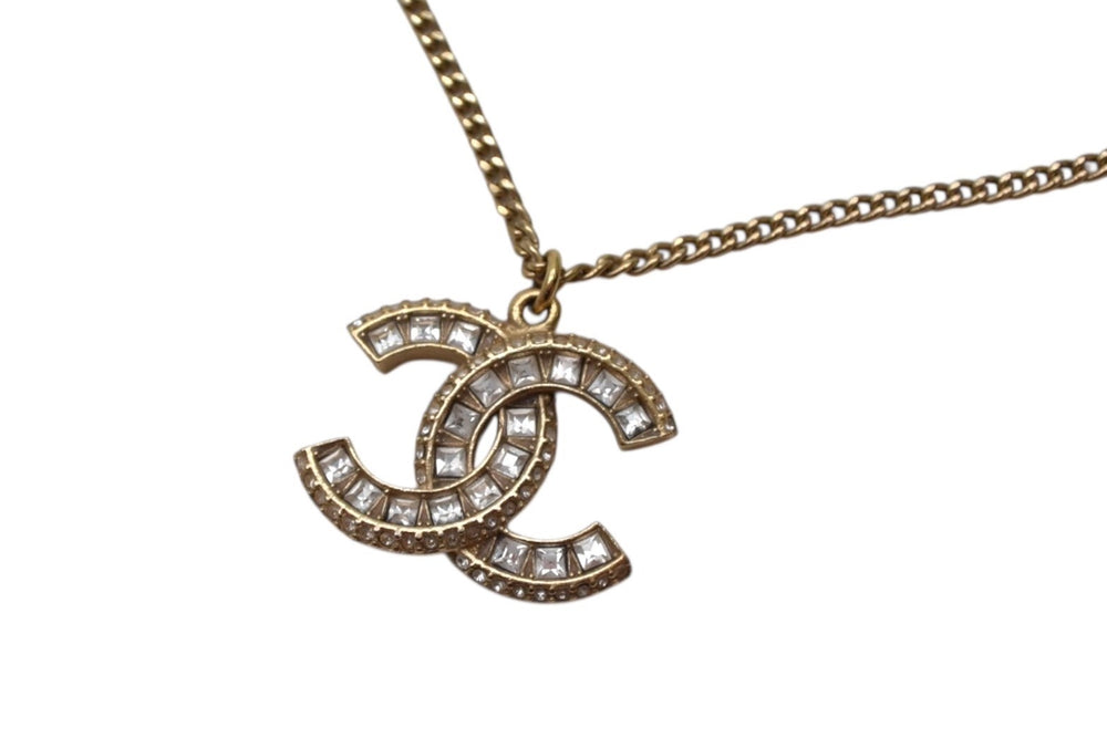 CHANEL Necklace Coco Mark Vintage Accessory F16V Engraved GP Square Stone Gold Good Condition Used 4c060796