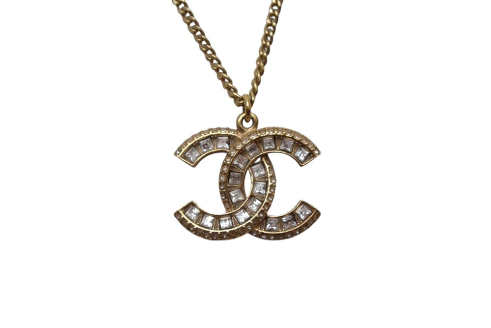 CHANEL Necklace Coco Mark Vintage Accessory F16V Engraved GP Square Stone Gold Good Condition Used 4c060796