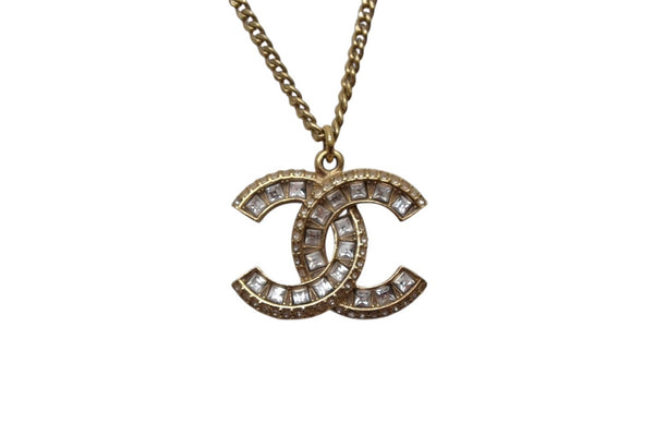 CHANEL Necklace Coco Mark Vintage Accessories F16V Engraved GP Square Stone Gold Good Condition Used 4c060796