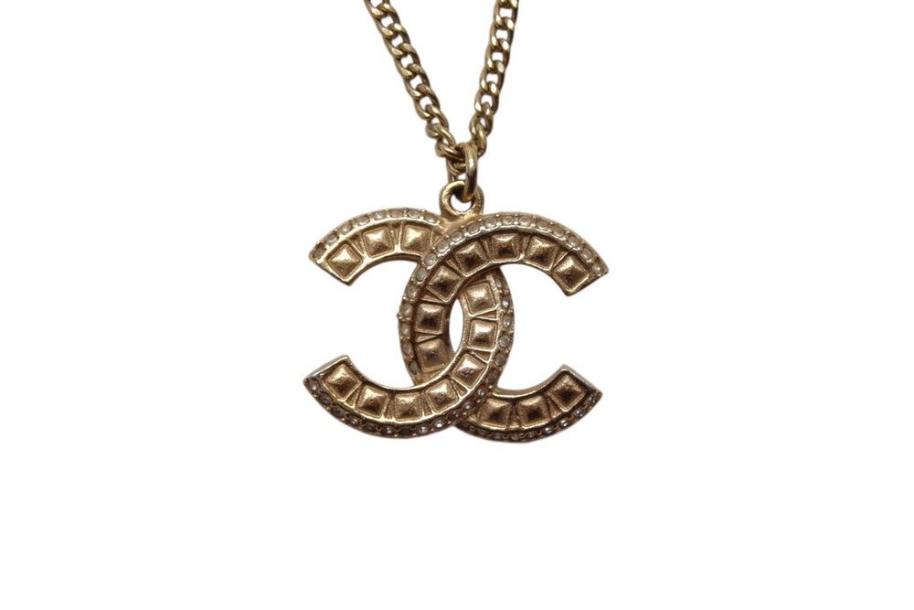 CHANEL Necklace Coco Mark Vintage Accessory F16V Engraved GP Square Stone Gold Good Condition Used 4c060796
