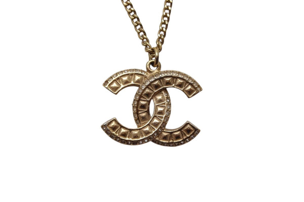 CHANEL Necklace Coco Mark Vintage Accessories F16V Engraved GP Square Stone Gold Good Condition Used 4c060796