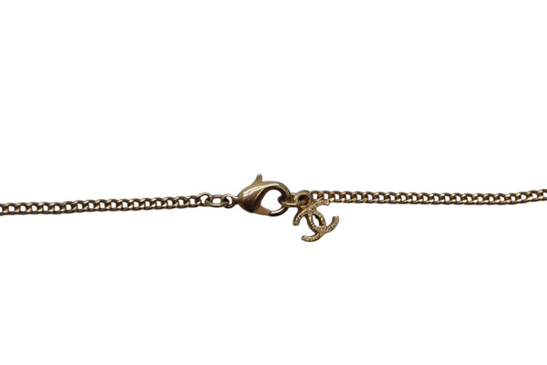 CHANEL Necklace Coco Mark Vintage Accessories F16V Engraved GP Square Stone Gold Good Condition Used 4c060796