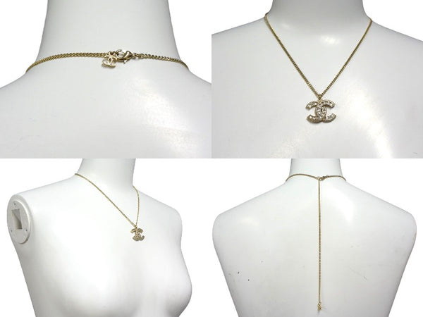 CHANEL Necklace Coco Mark Vintage Accessories F16V Engraved GP Square Stone Gold Good Condition Used 4c060796