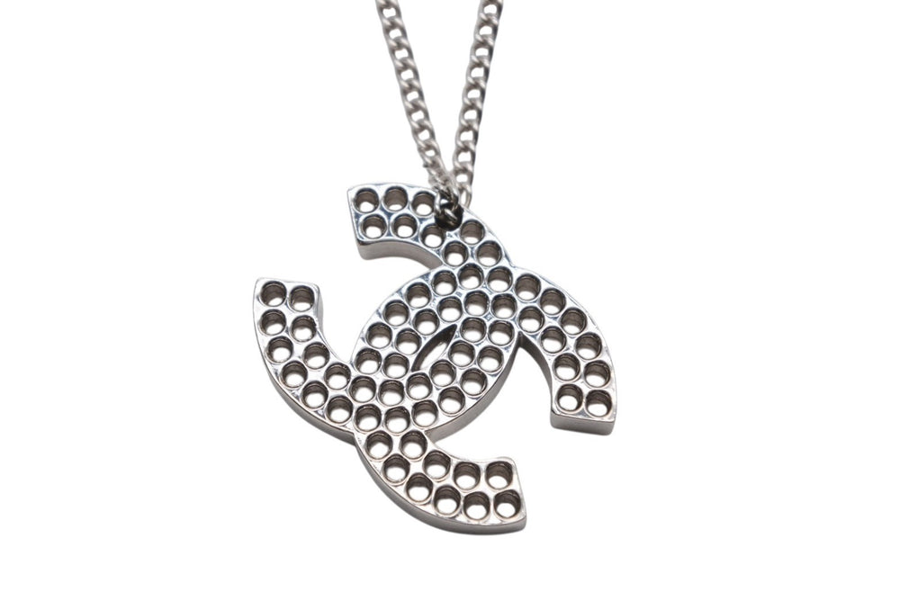 Very Good Condition CHANEL Coco Mark Punching Necklace 12g 03P Metal Silver Logo Accessory Good Condition Used 4c060917