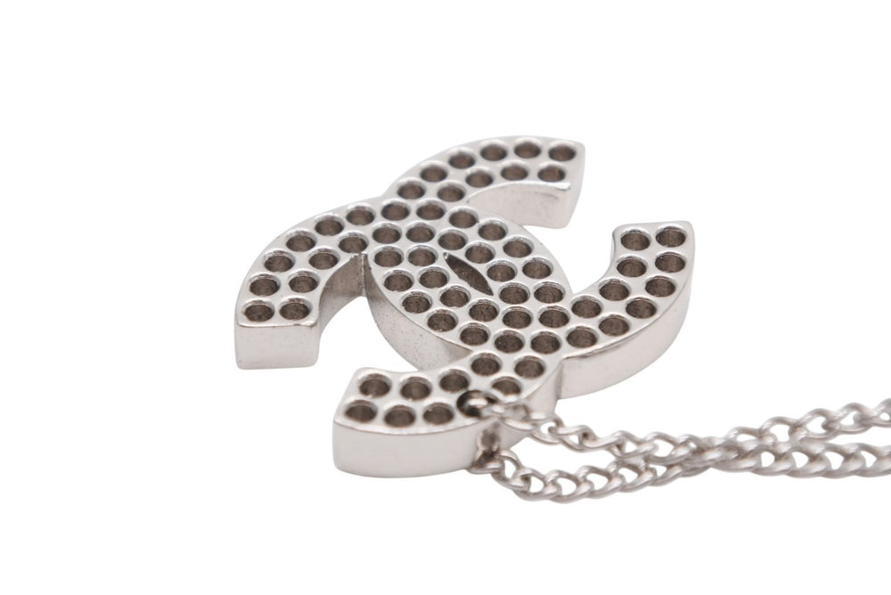 Very Good Condition CHANEL Coco Mark Punching Necklace 12g 03P Metal Silver Logo Accessory Good Condition Used 4c060917