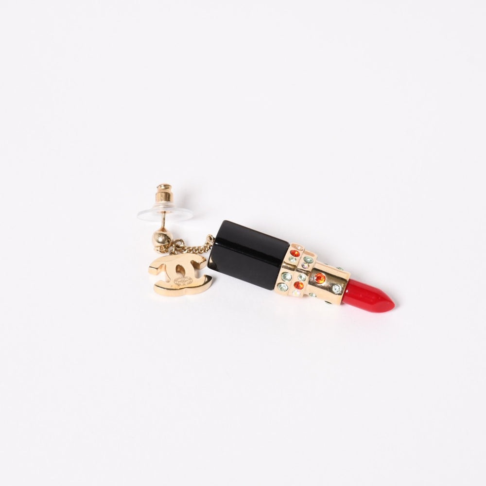 極美品 CHANEL シャネル リップスティック ココマーク スイングピアス 04A刻印 ラインストーン 重量19.46g マルチカラー アクセサリー 両耳用 ゴールド金具 中古 4c074867