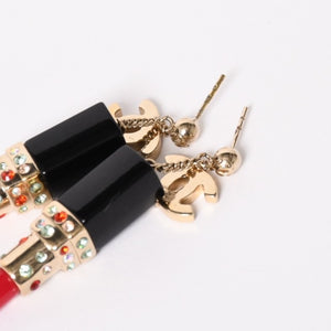 極美品 CHANEL シャネル リップスティック ココマーク スイングピアス 04A刻印 ラインストーン 重量19.46g マルチカラー アクセサリー 両耳用 ゴールド金具 中古 4c074867