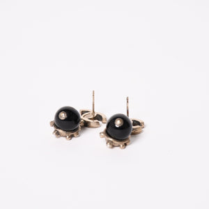 CHANEL Coco Mark Swing Ball Earrings 05C Engraved Coco Mark Resin Rhinestone Black Silver Weight 9.65g Good Condition Used 4c061154