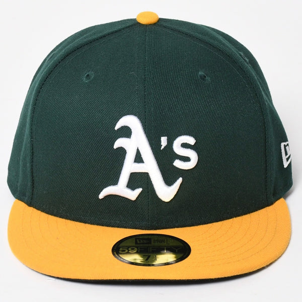 NEW ERA ニューエラ A’s キャップ サイズ7 4/1 57.7cm グリーン イエロー MLB オンフィールド オークランド・アスレチックス 美品 中古 4a004492