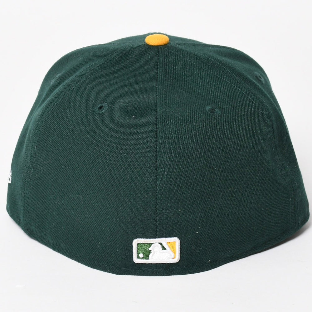 NEW ERA New Era A’s Cap Size 7 4/1 57.7cm Green Yellow MLB Onfield Oakland Athletics Good Condition Used 4a004492