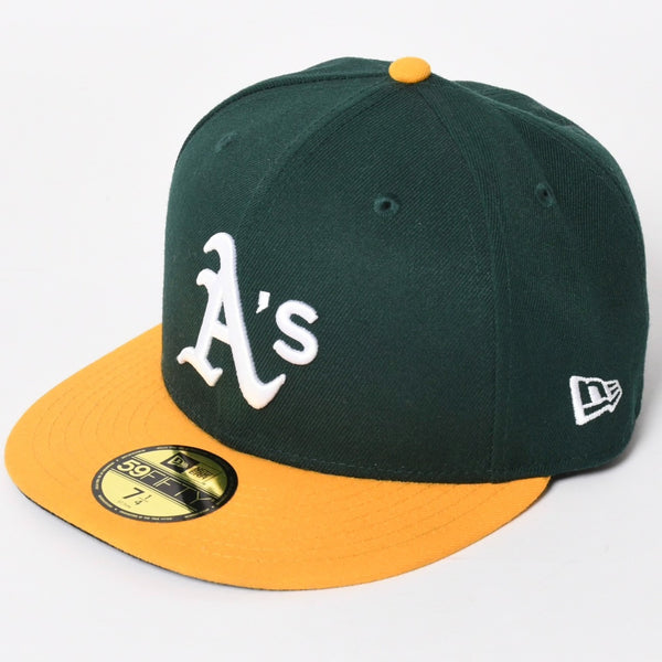 NEW ERA ニューエラ A’s キャップ サイズ7 4/1 57.7cm グリーン イエロー MLB オンフィールド オークランド・アスレチックス 美品 中古 4a004492