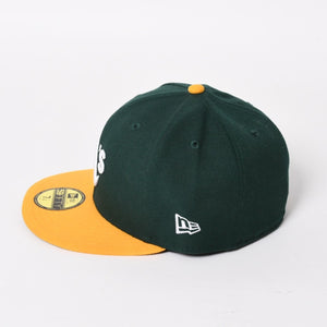 NEW ERA ニューエラ A’s キャップ サイズ7 4/1 57.7cm グリーン イエロー MLB オンフィールド オークランド・アスレチックス 美品 中古 4a004492