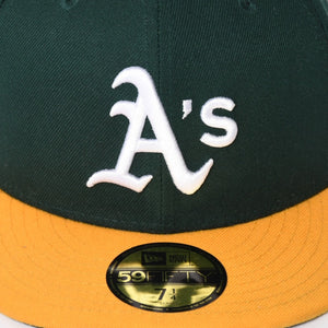 NEW ERA ニューエラ A’s キャップ サイズ7 4/1 57.7cm グリーン イエロー MLB オンフィールド オークランド・アスレチックス 美品 中古 4a004492