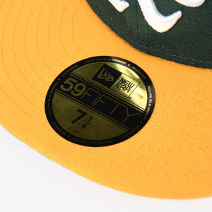 NEW ERA ニューエラ A’s キャップ サイズ7 4/1 57.7cm グリーン イエロー MLB オンフィールド オークランド・アスレチックス 美品 中古 4a004492