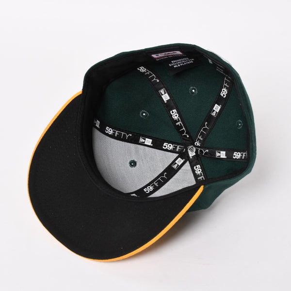 NEW ERA ニューエラ A’s キャップ サイズ7 4/1 57.7cm グリーン イエロー MLB オンフィールド オークランド・アスレチックス 美品 中古 4a004492