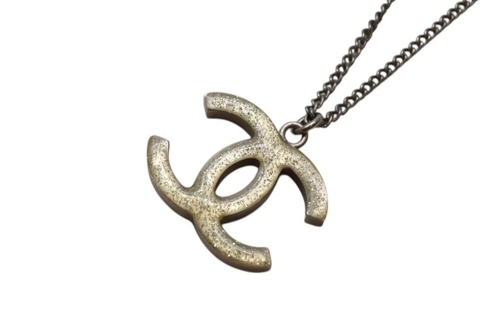 CHANEL Chanel Coco Mark Necklace Reversible 09A Stamp Weight Approx. 9.8 Silver Rhinestone Lame Metal Good Condition Used 4c063074