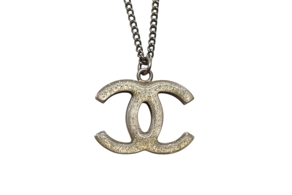 CHANEL Chanel Coco Mark Necklace Reversible 09A Stamp Weight Approx. 9.8 Silver Rhinestone Lame Metal Good Condition Used 4c063074