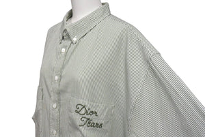 極美品 Dior × DENIM TEARS ディオール デニムティアーズ ホワイト グリーン ストライプ Yシャツ サイズ43 中古 4c064386