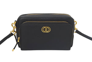 新品未使用 ChristianDior クリスチャンディオール カロ ダブルポーチ ショルダーバッグ ブラック レザー ゴールド金具 4c065227