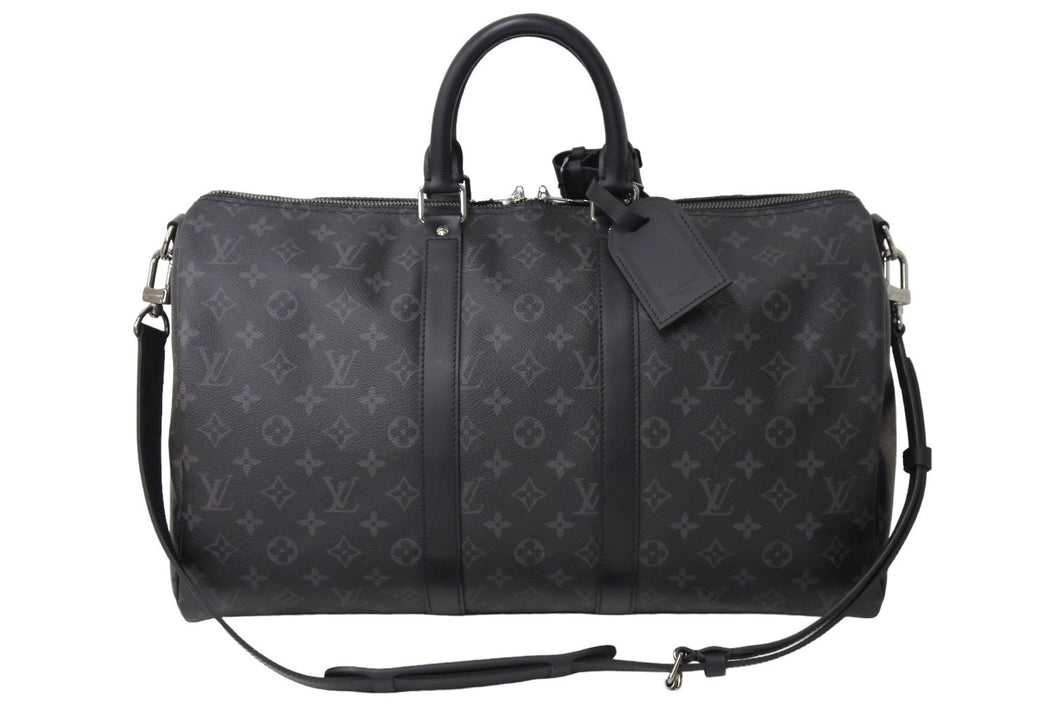 新品同様 LOUIS VUITTON ルイヴィトン エクリプス キーポル バンドリエール45 ボストンバッグ M40569 シルバー金具 ブラック 中古 4c066999