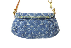 LOUIS VUITTON ルイヴィトン ミニプリーティ ハンドバッグ M95050 モノグラム デニム レザー ゴールド金具 美品 中古 4c067004