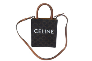 極美品 CELINE セリーヌ ミニ バーティカル ショルダーバッグ トリオンフ キャンバス 194372BZK.04LU ロゴプリント 中古 4c067012