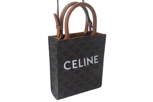 極美品 CELINE セリーヌ ミニ バーティカル ショルダーバッグ トリオンフ キャンバス 194372BZK.04LU ロゴプリント 中古 4c067012