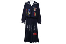 画像をギャラリービューアに読み込む, 特攻服 卒ラン 短ラン ロングスカート 刺繍 セットアップ ポリエステル ブラック 美品 中古 4c067048
