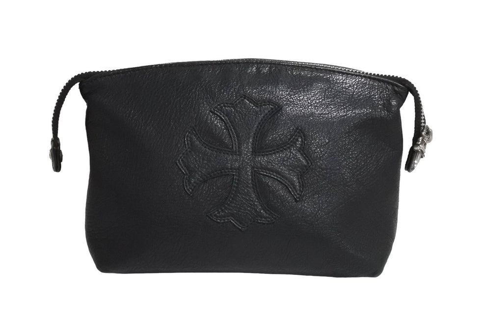 CHROME HEARTS クロムハーツ ポーチ CHプラス レザーパッチ ダガージップ ブラック レザー シルバー925 シルバー金具 美品 中古 4c067054ch