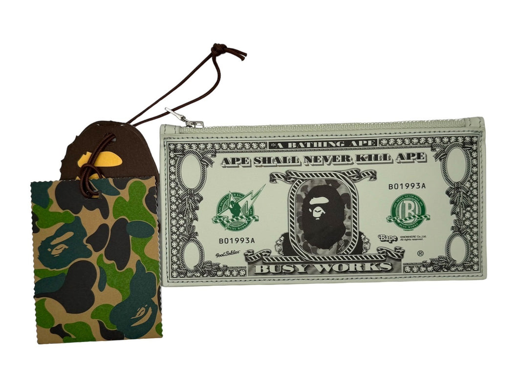 新品未使用 A BATHING APE アベイシングエイプ ポーチ BANKNOTE グリーン MN0508_1K80190305 中古 4c067087