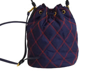 画像をギャラリービューアに読み込む, 新品同様 PRADA プラダ ショルダーバッグ 巾着 チェック ナイロン トライアングルロゴ CO190 ナイロン レザー ゴールド金具 中古 4c067110