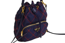 画像をギャラリービューアに読み込む, 新品同様 PRADA プラダ ショルダーバッグ 巾着 チェック ナイロン トライアングルロゴ CO190 ナイロン レザー ゴールド金具 中古 4c067110