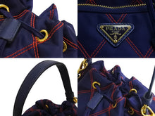 画像をギャラリービューアに読み込む, 新品同様 PRADA プラダ ショルダーバッグ 巾着 チェック ナイロン トライアングルロゴ CO190 ナイロン レザー ゴールド金具 中古 4c067110