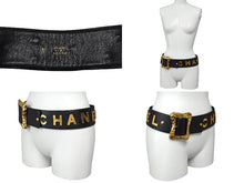 画像をギャラリービューアに読み込む, CHANEL シャネル レザーベルト サイズ80/32 ブラック ゴールド レザー メタル 93A刻印 ブランドロゴ 美品 中古 4c067111