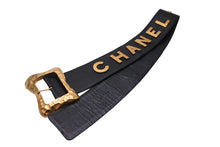 画像をギャラリービューアに読み込む, CHANEL シャネル レザーベルト サイズ80/32 ブラック ゴールド レザー メタル 93A刻印 ブランドロゴ 美品 中古 4c067111