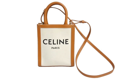 CELINE セリーヌ ミニバーティカルカバ 2WAYショルダーバッグ 193302BNZ.02NT コットンキャンバス レザー ベージュ 美品 中古 4c067111cn