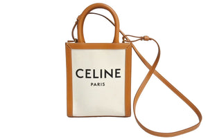 CELINE セリーヌ ミニバーティカルカバ 2WAYショルダーバッグ 193302BNZ.02NT コットンキャンバス レザー ベージュ 美品 中古 4c067111cn