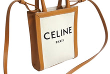 Load image into Gallery viewer, CELINE セリーヌ ミニバーティカルカバ 2WAYショルダーバッグ 193302BNZ.02NT コットンキャンバス レザー ベージュ 美品 中古 4c067111cn